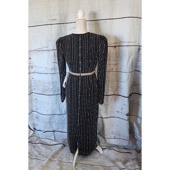 Mac Duggal Long Puff Sleeve Sequin Embellished Column Midi Dress Size 6 NWT - Picture 4 of 9